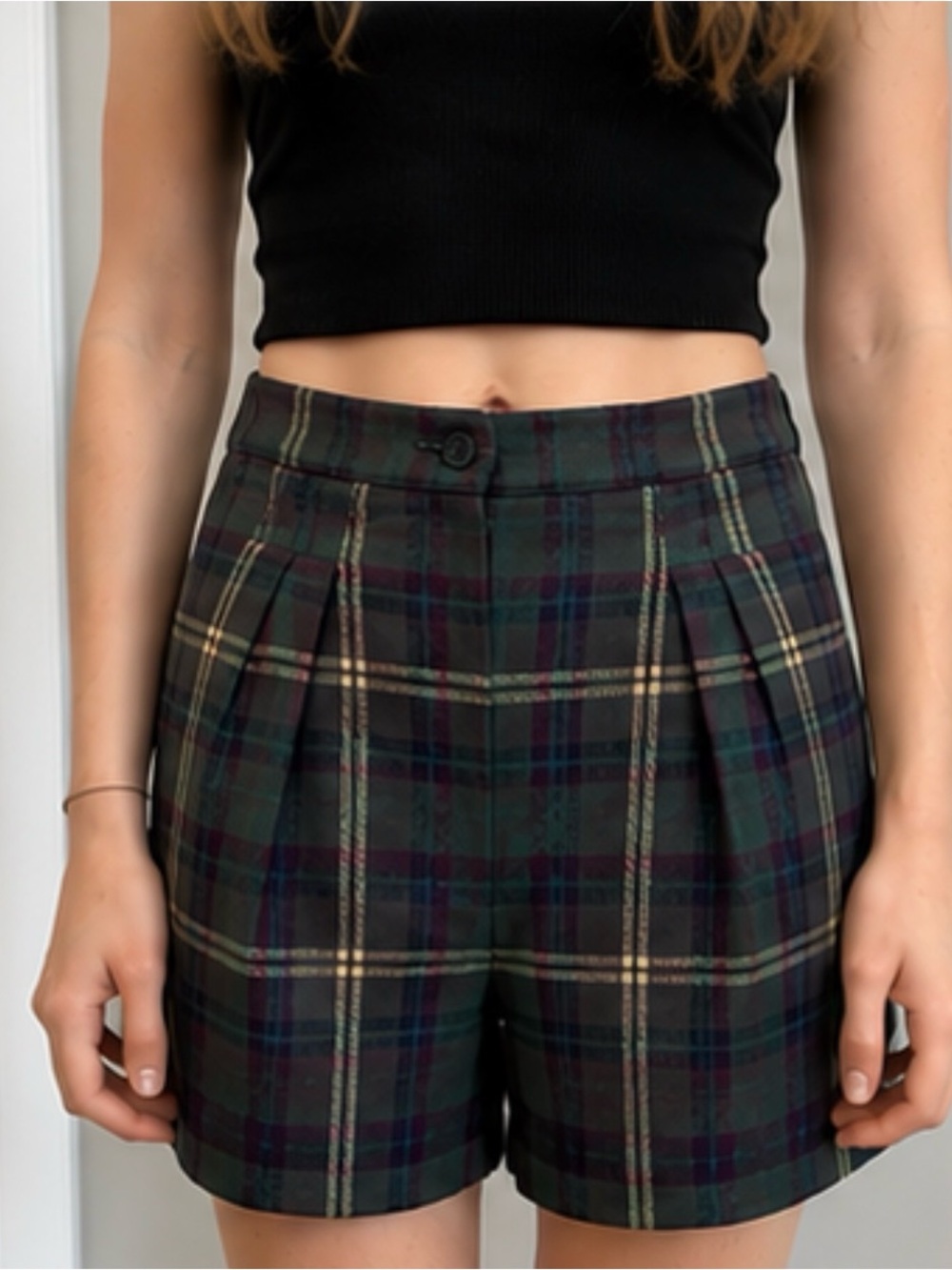 Skoozi Vintage Plaid High Waist Pleated Shorts | Size 11 | Made in USA